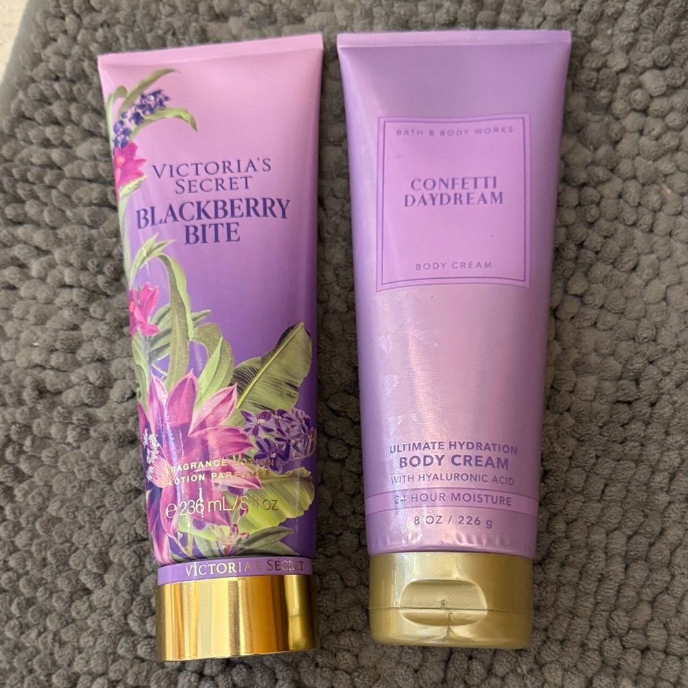 Victoria's Secret Blackberry Bite& Bath & Body Works Confetti Daydream Lotions
